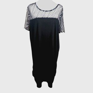 Alison Andrews Plus, Size 2X Black Dress W/ Sheer Black/Gray Print Top & Sleeves